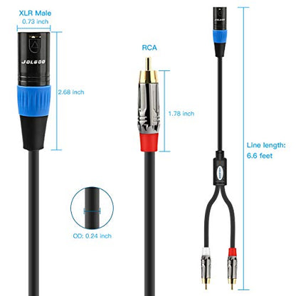 JOLGOO 언밸런스 듀얼 RCA to XLR 수 Y 스플리터 패치 마이크 케이블, XLR 수 1개 - 2 RCA 수 Y 어댑터 코드 케이블, 1.8m(6.6피트) - size: 6.6 Feet, style: 듀얼 RCA 수 - XLR 수
