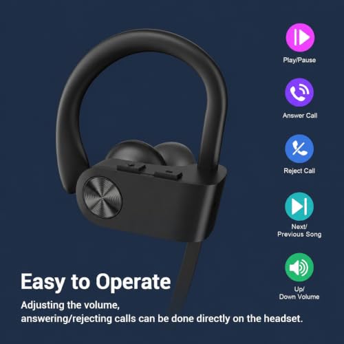 Bluetooth 5.3 Headphones, Wireless Sports In-Ear Earbuds IPX7 Waterproof | 16 Hours Playtime, Sweatproof Stereo Earphones with MIC, Noise Cancelling Headsets for Gym Running Workout, Clear Sound - color: Black