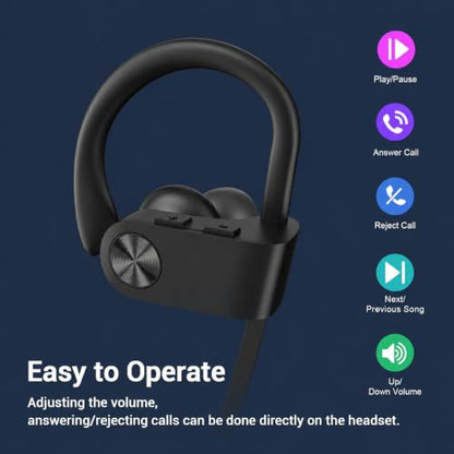 Bluetooth 5.3 Headphones, Wireless Sports In-Ear Earbuds IPX7 Waterproof | 16 Hours Playtime, Sweatproof Stereo Earphones with MIC, Noise Cancelling Headsets for Gym Running Workout, Clear Sound - color: Black