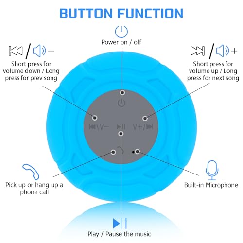 Waterproof Bluetooth Shower Speaker Portable Wireless Water-Resistant Speaker Suction Cup,Built-in Mic Gifts for Kids Speakerphone for iPhone Phone Tablet Bathroom Kitchen - Blue - color: Blue