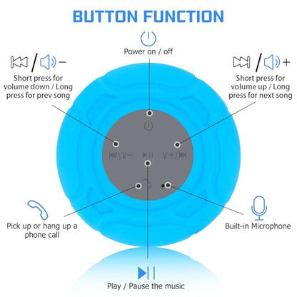 Waterproof Bluetooth Shower Speaker Portable Wireless Water-Resistant Speaker Suction Cup,Built-in Mic Gifts for Kids Speakerphone for iPhone Phone Tablet Bathroom Kitchen - Blue - color: Blue