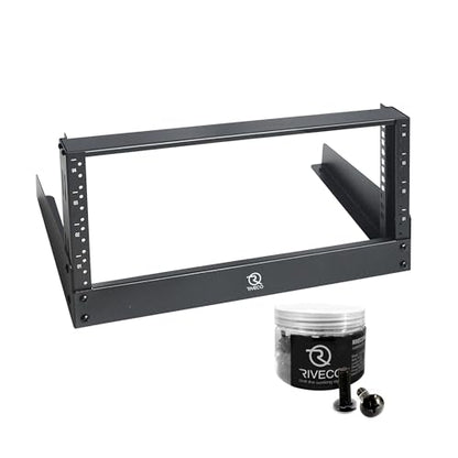 RIVECO 4u Tabletop Rack for Audio & Network, Desktop Rack Shelf Open Frame Sound Recording Shelf Tappered Holes Black 2 Post