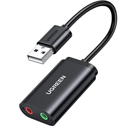 UGREEN USB to Audio Jack Sound Card Adapter with TRS 3.5mm Headphone & Mics | USB Sound Card Jack Adapter Compatible with Computer, PS5, PS4, USB Audio Stereo Adapter External Sound Card