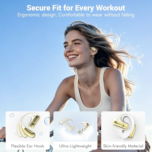CoolJumper Open Ear Bluetooth 5.4 Headphones with Ear Hooks, 16.2mm Large Driver, 60H Total Playtime LED Digital Charging Case, IPX7 Waterproof, ENC Clear Call Sports Earbuds for Running Gym Commute
