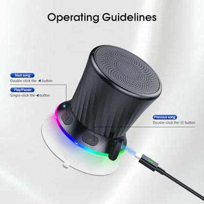 Rotary Bluetooth Shower Speaker with RGB Lights, IPX5 Waterproof Portable Speaker with Suction Cup, Deep Bass Mini Bluetooth 5.3 Speaker with Built-in Mic, 8H Playtime for Bathroom, Pool & Travel - color: Black