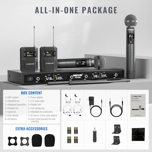 Phenyx Pro 4-Ch UHF Handheld/Bodypack Wireless Microphones PTU-5200-2H2B