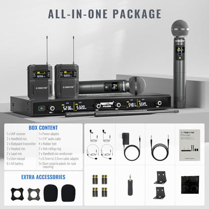 Phenyx Pro 4-Ch UHF Handheld/Bodypack Wireless Microphones PTU-5200-2H2B