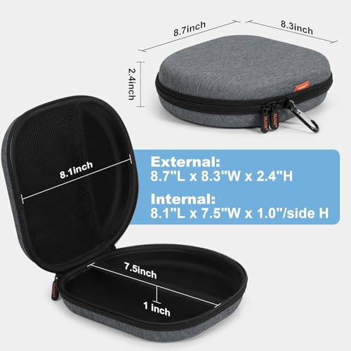 Universal Headphone Case 8.1x7.5x2.0, Hard Shell Travel Pouch Bag | Upgraded Shockproof, Fits JBL/Sony/Bose/Soundcore, Double Zipper, Mesh Pocket, Carabiner - color: Light Grey
