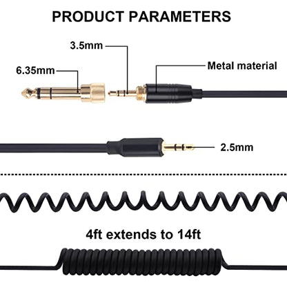 Alitutumao QC45 Coiled Headphones Audio Cable 2.5mm to 3.5mm & 6.35mm Aux Cord Compatible with Bose Quietcomfort QC45 QC35 NC700 On-Ear 2/OE2i/Soundtrue/Soundlink Headphones, 6.35mm Adapter Included