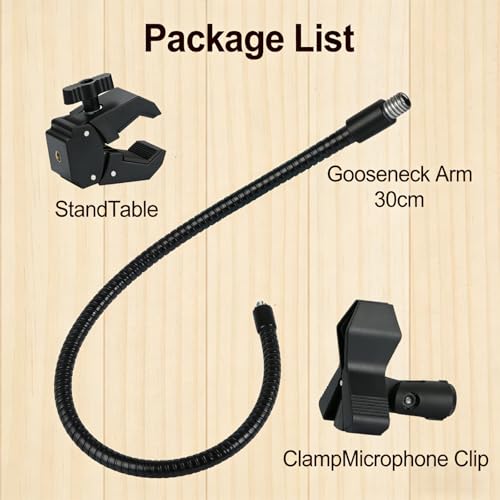 Microphone Holder Gooseneck11.8”/30cm Mic Stand Desk With Adjustable Mic Clip & Super Crab Clamp,Heavy-Duty Desk Mount, for Podcasting, Streaming, Podium & Public Speaking.Flexible Gooseneck Mic Mount
