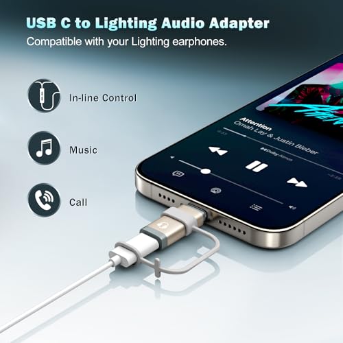 TiMOVO Lighting to USB C Audio Headphone Adapter with Line Control, Gold | Lighting to USB C Earphone Adaptor for iPhone 17/16/15 Series, iPad Air/Pro/Mini, Not for Charging and Data Transfer - color: Gold