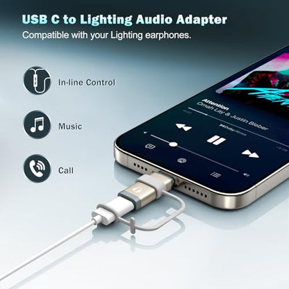 TiMOVO Lighting to USB C Audio Headphone Adapter with Line Control, Gold | Lighting to USB C Earphone Adaptor for iPhone 17/16/15 Series, iPad Air/Pro/Mini, Not for Charging and Data Transfer - color: Gold