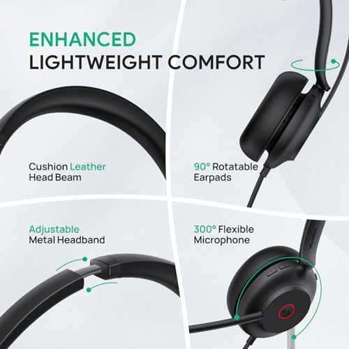 Yealink UH35 Wired Headset,USB-A,AI Noise Canceling Mic,Call Control,On-Ear | Teams/Zoom Certified, Dual-Ear Headphones, Plug & Play for PC/Laptop/IP Phone,Easy Mute, Busylight,Home Office Online Meeting - color: USB-A (Teams), size: Dual-Ear