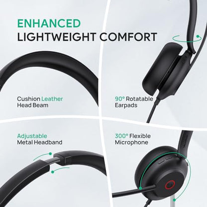 Yealink UH35 Wired Headset,USB-A,AI Noise Canceling Mic,Call Control,On-Ear | Teams/Zoom Certified, Dual-Ear Headphones, Plug & Play for PC/Laptop/IP Phone,Easy Mute, Busylight,Home Office Online Meeting - color: USB-A (Teams), size: Dual-Ear