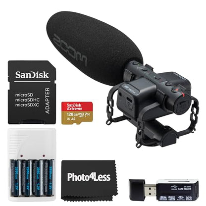 Zoom M3 MicTrak Stereo Shotgun Microphone and Recorder Bundled with 128GB microSD Card, Hi-Speed SD Card Reader, 4 AA Batteries & Charger, Cleaning Cloth
