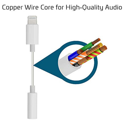 Headphone Adapter MFi Certified Lightning to 3.5 mm Audio Connector Compatible with iPhone 14 13 12 11 Pro XR XS Max X 8 7 (White)