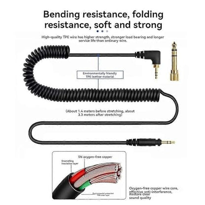 EAH-DJ1200 Cable, Replacement Spring Coiled Audio Cable with 6.35mm Gold-Plated Connection Adapter for Technics EAH-DJ1200 Headphones (11.5ft/350cm)