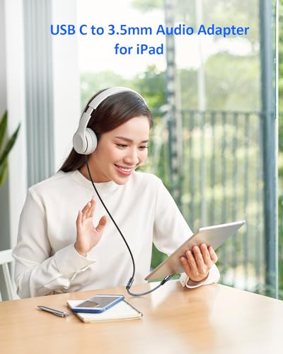 USB C to 3.5mm Audio Adapter - Headphone Jack to USB-C Dongle, Hi-Res DAC Type-C to Aux Female Adapter for Car & Home Stereo, Compatible with iPhone 15/16/17 Series, Galaxy S25, S24, Pixel 10, 9, iPad