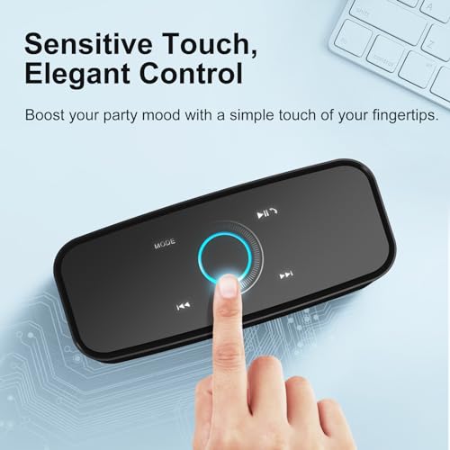 DOSS SoundBox Touch Wireless Bluetooth Speaker-12W HD Sound with Rich Bass | Portable & Small Design, IPX5 Waterproof, 20H Playtime, Handsfree, House, Office Desktop, Bedroom, Indoor Use, Black - color: Black