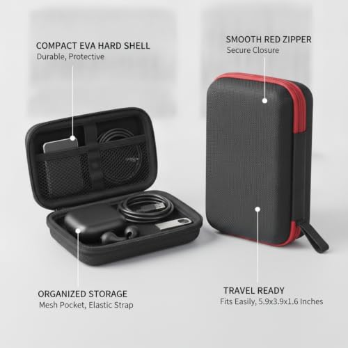 Compact EVA Hard Shell Case for Earbuds & Cables - Portable Digital Organizer Pouch, 5.9 x 3.9 x 1.6 Inches, Black