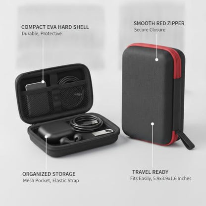 Compact EVA Hard Shell Case for Earbuds & Cables - Portable Digital Organizer Pouch, 5.9 x 3.9 x 1.6 Inches, Black