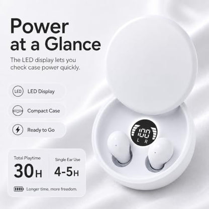 Sleep Earbuds Bluetooth 5.4, Mini Invisible Noise Blocking Sleeping Headphones, Hidden Earbuds with LED Display for Small Ears, for Side Sleepers Meditation Travel Gym Workout (White) - color: White