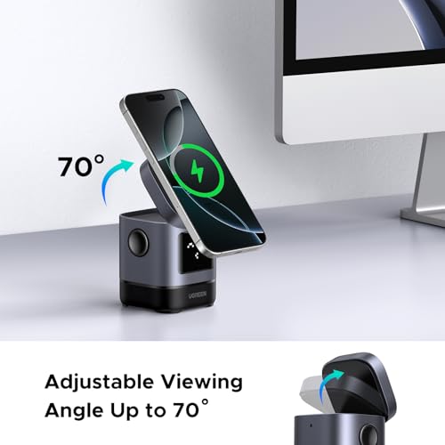 UGREEN Uno Qi2 15W 2-in-1 Foldable Wireless Charger Stand | Qi2 Certified, Adjustable Viewing, Wireless Charger for iPhone 17/16/15/14/13/12 series and AirPods 2/3/Pro, No Adapter