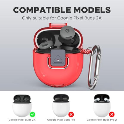 [Safety Lock] Compatible with Google Pixel Buds 2A Case, TPU Anti-Yellowing Shockproof Protective Cover for Google Pixel Buds 2A 2025, Includes Cleaning Kit & Carabiner (Transparent Red) - color: Transparent Red