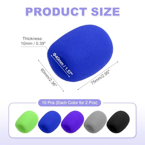 MECCANIXITY 10pcs Microphone Foam Covers, 40mm (1.57") ID 10mm (0.39") Thickness Microphone Windscreen Foam Cover for Most Handheld Microphones, Blue, Purple, Green, Gray, Black - color: Blue, Purple, Green, Gray, Black