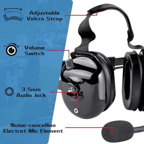 Two Way Radio Headset with Noise Cancelling Microphone, Volume Control Knob, Push to Talk, 3.5mm Input Jack Behind The Head Style Racing Headset