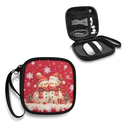 Christmas Cute Snowman Portable Wireless Headphone Case, Earphone Storage Bag Carrying Case, Earbud Holder with Handle Headphone Bag Travel - color: Christmas Cute Snowman
