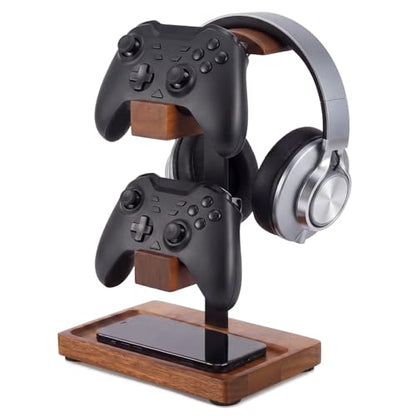Headphone Stand with Controller Holder, Light Walnut - color: Light Walnut