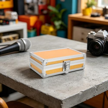 Lockable Equipment Storage Case: 7'' Aluminum Hard Shell Briefcase with Pre-Diced Protective Foam - Carrying Case for Wireless Mic Setups Camera Gear - color: Golden