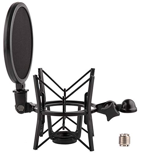 Microphone Shock Mount with Integrated Pop Shield for Rode Mics like K2, NT1-A,NT1000, NT2-A, NT2000, NTK, Podcaster and Procaster (20mm Internal Thread).
