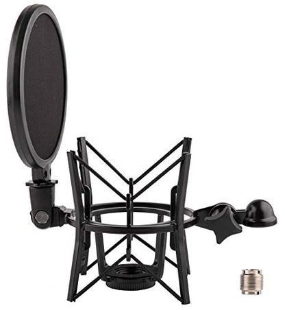 Microphone Shock Mount with Integrated Pop Shield for Rode Mics like K2, NT1-A,NT1000, NT2-A, NT2000, NTK, Podcaster and Procaster (20mm Internal Thread).