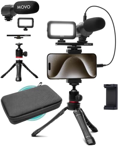 Movo USB-C Vlogging Kit for iPhone 15/16 - Phone Video Kit Accessories: Phone Tripod, Phone Mount, LED Light and Shotgun Microphone - Youtube Starter Kit for Content Creation, TikTok, Podcasts - size: USB-C