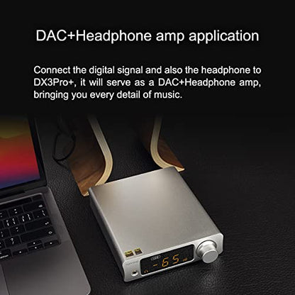 Topping DX3pro+ LDAC Headphone Amplifier - ES9038Q2M XU208 NFCA Bluetooth5.0 Audio Decoder USB/Opt/Coax DAC AMP Pre Amplifier with Remote Control (Sliver) - color: Sliver-02