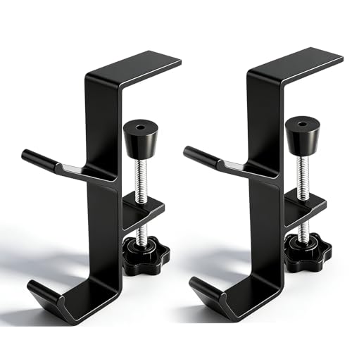 2 Pcs Headphone Holder for Desk, Double Hook Desk Hook, Bag Holder with Clamp for Table Desk Under Counter, Black - color: Black