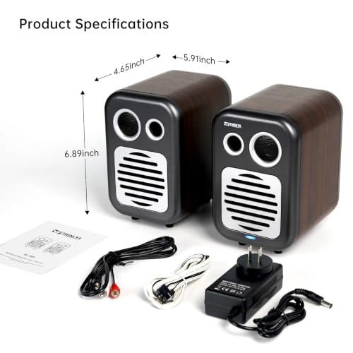 Bookshelf Speakers, 36W RMS Powered Bluetooth Stereo Speakers | 1.5" Tweeter & 3" Midwoofer, MDF Wood Cabinet with Subwoofer Output, Optical/Coaxial/RCA/USB Inputs for Turntable, PC, TV