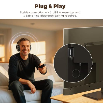 Holdsound BKM400 Wireless Headphones for TV Watching with USB Transmitter | Bluetooth TV Headphones Wireless, Strong Compatibility, Up to 165 ft, No Delay and High Volume Output, 40 Hours Battery Life