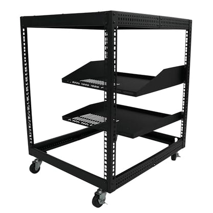 Pearington 12U Open Frame Server Rack, 23''-40'' Adjustable Depth, Free Standing or Wall Mount, 4 Post AV Rack with Casters, Holds Networking IT Equipment AV Gear Router Modem - size: 12U Open Frame