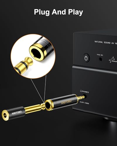 ANDTOBO 1/4 inch to 3.5mm and 3.5mm (1/8'') Plug Male to 6.35mm (1/4'') Jack Female Stereo Pure Copper Headphone Adapter for Amp Guitar, Piano, etc- 2 Pack, Black