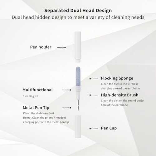 Airpods Pro1 2 3 Multi-Function Earbud Cleaning Kit, Earbud Cleaning Pen, Bluetooth Earphone Cleaning Brush, Flocking Sponge with Soft Brush, Mini Cylindrical Earphone Cleaning Tool