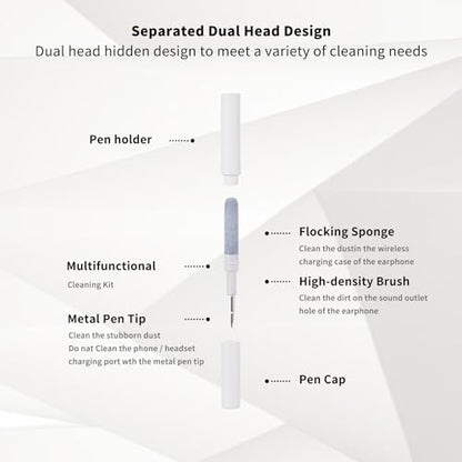 Airpods Pro1 2 3 Multi-Function Earbud Cleaning Kit, Earbud Cleaning Pen, Bluetooth Earphone Cleaning Brush, Flocking Sponge with Soft Brush, Mini Cylindrical Earphone Cleaning Tool