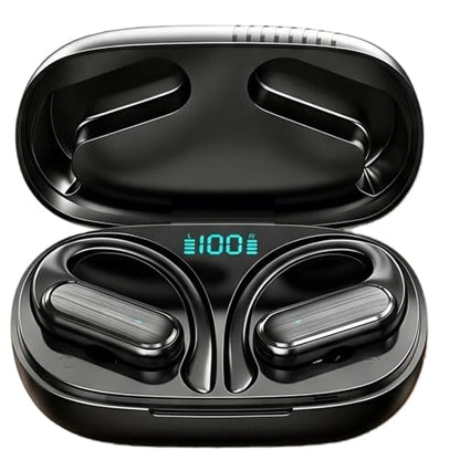 Over The Ear Earbuds Bluetooth Headphones Wireless Earbuds 60hrs Playtime Wireless Charging Case Sports Ear Buds Stereo Sound IPX7 Waterproof Sports Earphones for Running Black