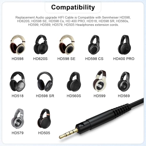 Replacement HD599 Audio Cable, Coiled Headphone Cable with 6.35mm Adapter Compatible with Sennheiser HD598, HD598Cs, HD560s, HD598SE, HD620S, HD400PRO, HD599, HD569, HD579, HD505 Headphones