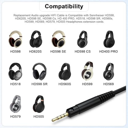 Replacement HD599 Audio Cable, Coiled Headphone Cable with 6.35mm Adapter Compatible with Sennheiser HD598, HD598Cs, HD560s, HD598SE, HD620S, HD400PRO, HD599, HD569, HD579, HD505 Headphones