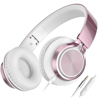 AILIHEN C8 유선 헤드폰, 마이크 포함, 어린이 학교용, 3.5mm 잭, 로즈 골드 | 볼륨 컨트롤이 있는 온이어 소음 차단 헤드폰, 휴대폰, 크롬북 노트북 컴퓨터용 접이식 유선 헤드셋 - color: 로즈 골드., size: 미디엄