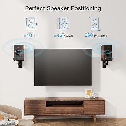 Pipishell Speaker Wall Mounts, Dual Side Clamping Bookshelf Mounting Bracket, Speaker Mounts for Surround Sound, Bookshelf Speakers up to 55 lbs, 1 Pair