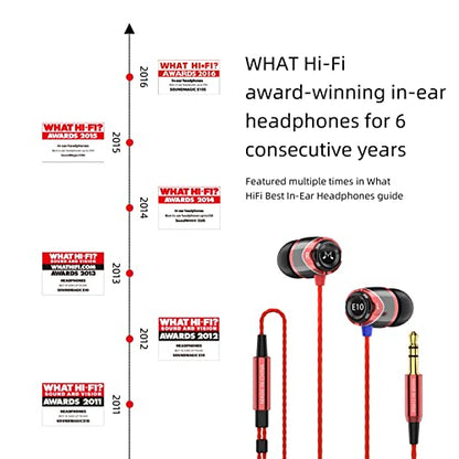 SoundMAGIC E10 Wired Earbuds, No Mic, Premium Hi-Fi, 3.5mm Jack, Red | Rich punchy bass, Full layered audio, All-metal build, Tangle-free cable, Passive noise isolation, Ergonomic comfortable fit - color: Red